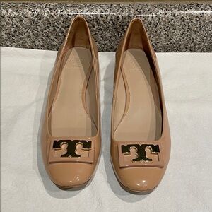 Tory Burch Patent Leather Nude Logo Ballet Flats